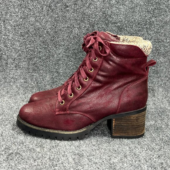 Carlos Santana Gibson Ankle Boots Women's 9.5 Maroon Lace Up Block Heel Booties - Picture 4 of 12